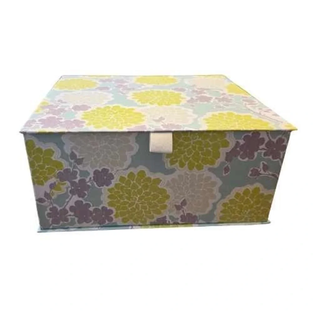 Decorative Storage Box Yellow Gray Floral‎ Pattern Hinged Lid Keepsake Organizer